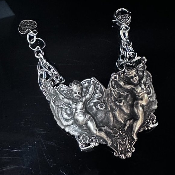 Cherub Chain Angel Bracelet Link Statement Cuff Putti Silver Baroque Rococo - Picture 6 of 11